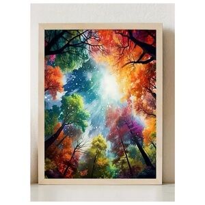 Enchanting Forest Canvas Wall Art 12x16 Colorful Autumn Trees Starry Sky